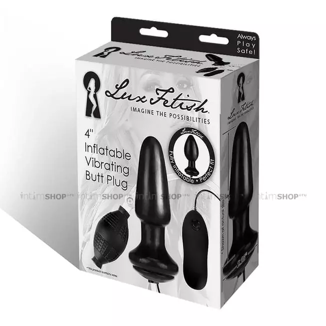 Анальная надувная пробка Lux Fetish Inflatable Vibrating Butt Plug с вибрацией, черный