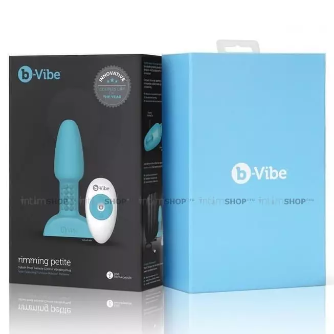 Анальная римминг-пробка с ДУ b-Vibe Rimming Petite, голубой