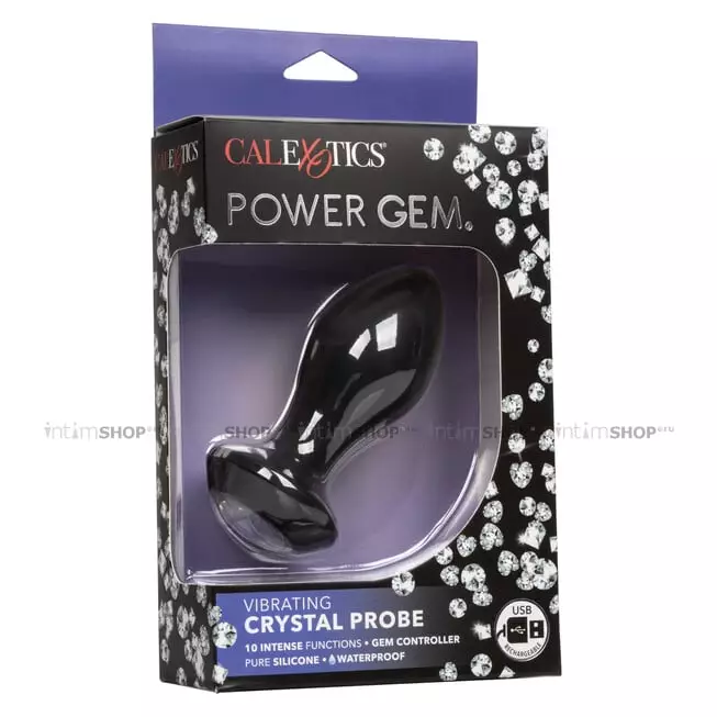 Анальная вибропробка CalExotics Power Gem, чёрная с бесцветным кристаллом