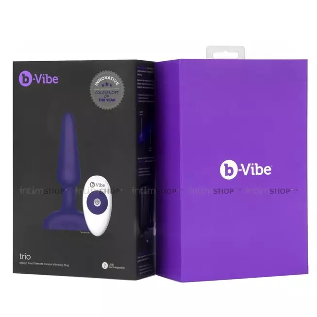 Анальная вибропробка с ДУ b-Vibe Trio, фиолетовая