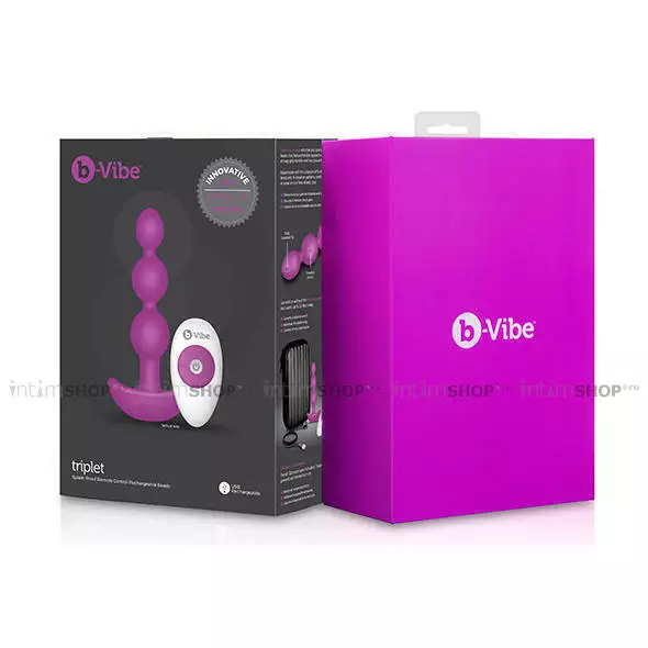 Анальная вибропробка с ДУ b-Vibe Triplet, фиолетовая