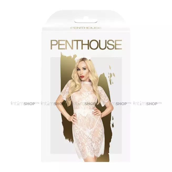 Ажурное платье с трусиками и повязкой Penthouse Poison Сookie L/XL, белое