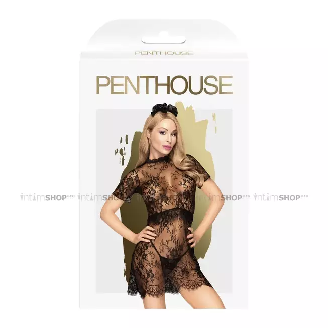 Ажурное платье с трусиками и повязкой Penthouse Poison Сookie L/XL, черное