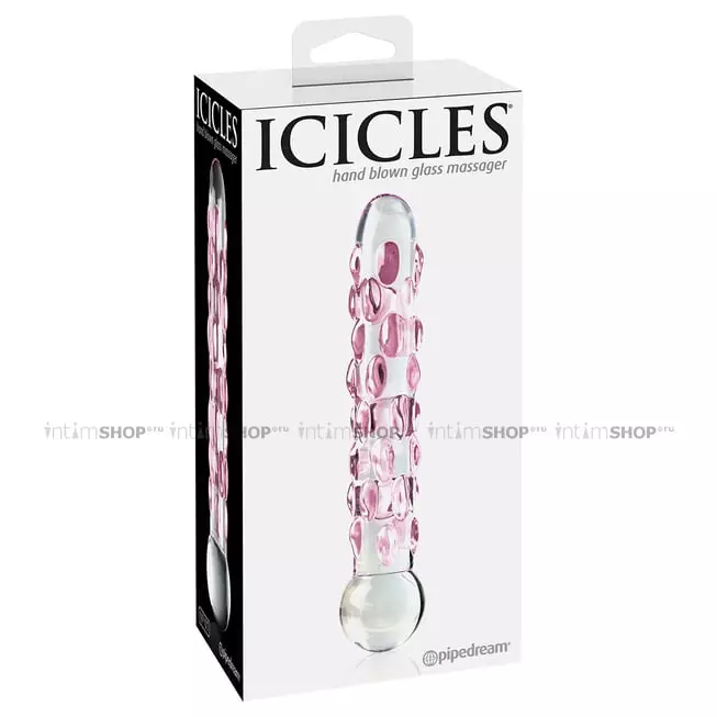 Двухсторонний стимулятор Pipedream Icicles с шишечками 17.8 см, бесцветный с розовым