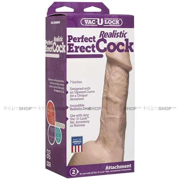 Фаллоимитатор Doc Johnson Vac-U-Lock Realistic Perfect Erect Cock 17.8 см, телесный