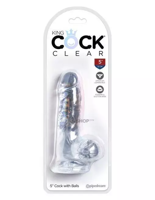 Фаллоимитатор Pipedream King Cock Clear с мошонкой и присоской 15.2 см, бесцветный