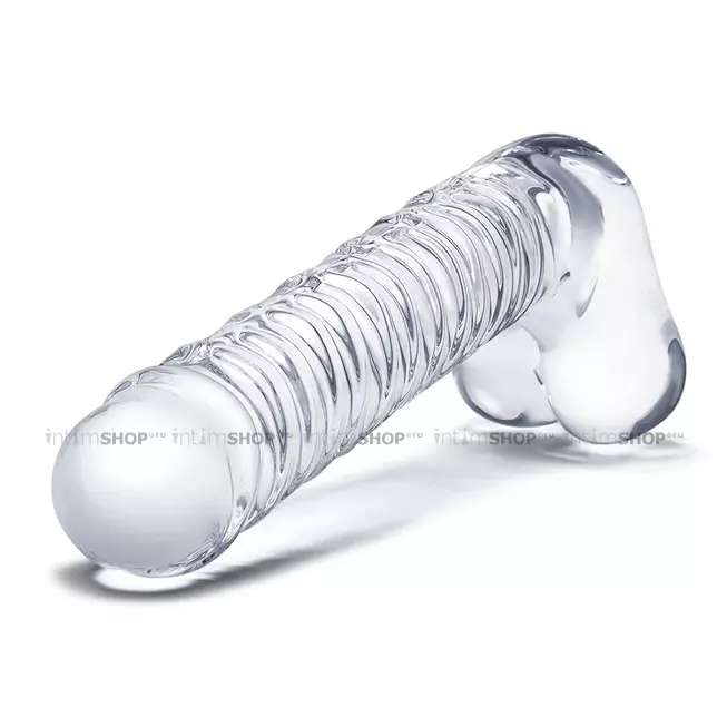 Фаллоимитатор с мошонкой Glas Realistic Ribbed Glass G-Spot 20.3 см, бесцветный