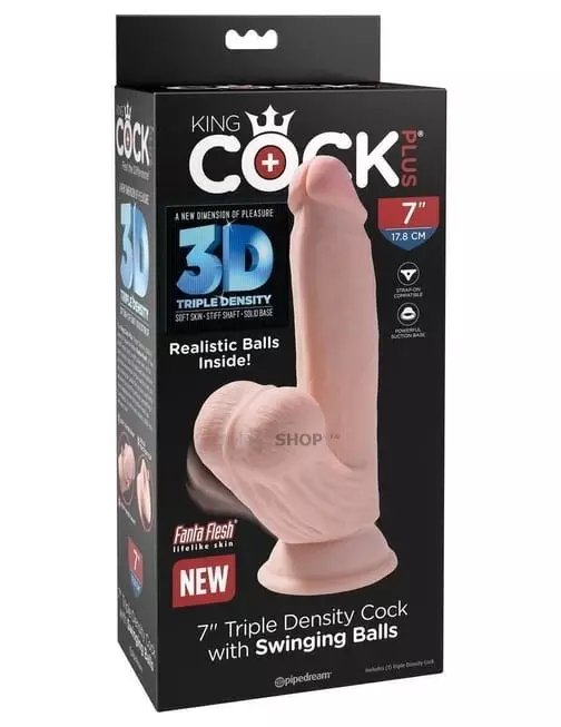 Фаллоимитатор с подвижной мошонкой Pipedream King Cock Plus Triple Density 21,5 см, телесный