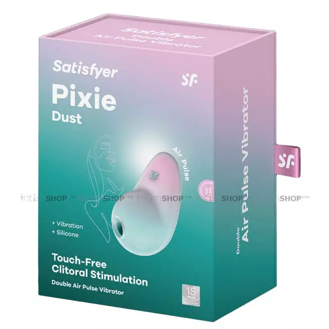 Клиторальный стимулятор с вибрацией Satisfyer Pixie Dust, бирюзово-розовый