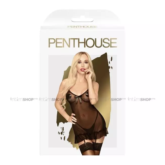 Комбинация с подтяжками и трусиками Penthouse Guilty Icon L/XL, черная