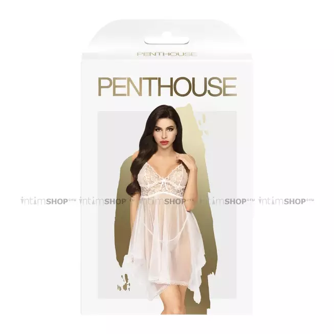 Комплект бэби-долл и трусики Penthouse Naughty Doll, белый, S/M