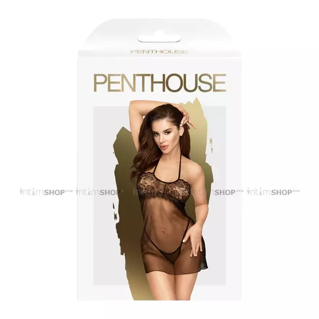 Комплект сорочка Penthouse All Yours и трусики, черный, S/M