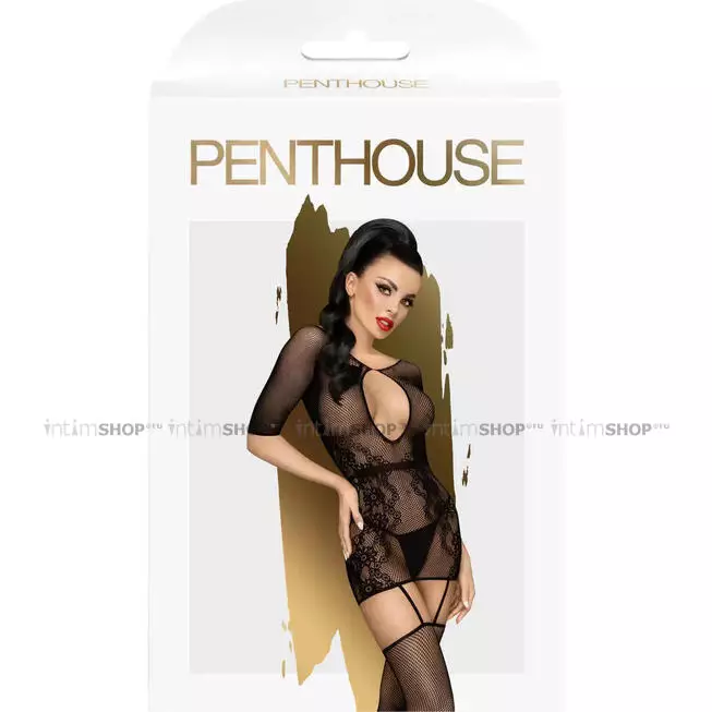 Мини-платье сетка с чулками Penthouse High stakes XL, черное