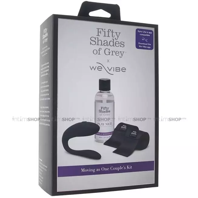 Набор Moving As One We-Vibe Sync Lite + массажное масло Fifty Shades of Grey Play Nice и повязки для фиксации, черный