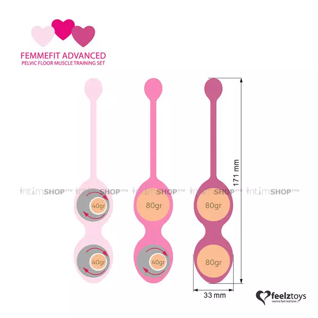 Набор вагинальных шариков FeelzToys FemmeFit Advanced Pelvic Muscle, 3 шт