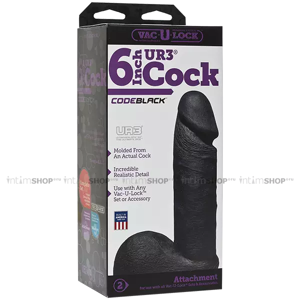 Насадка-фаллоимитатор Doc Johnson Vac-U-Lock Ultraskyn Cock 18.4 см, чёрная