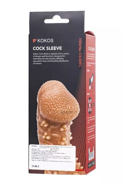 Насадка Kokos Cock Sleeve L с подхватом мошонки и с шипиками, телесная