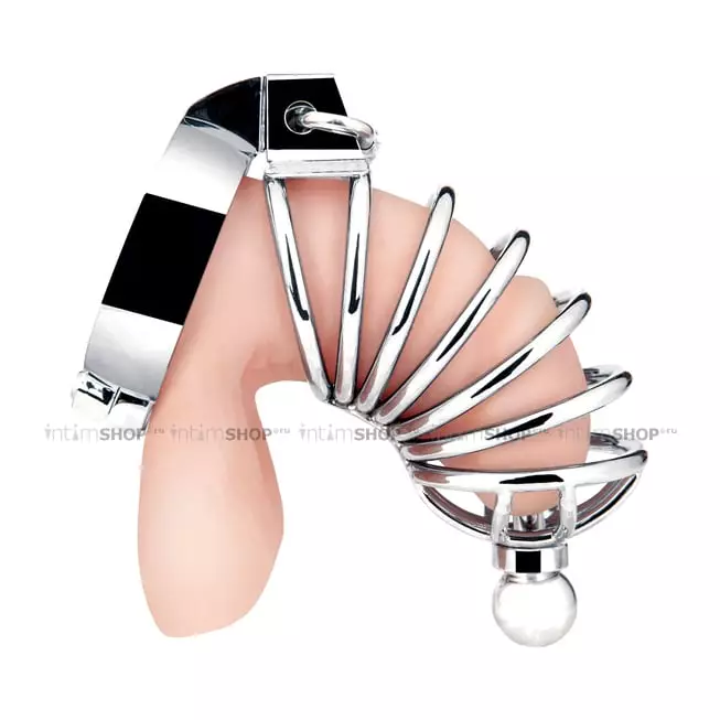 Пояс верности с уретральным зондом и замком BlueLine Urethral Play Cage, серебристый