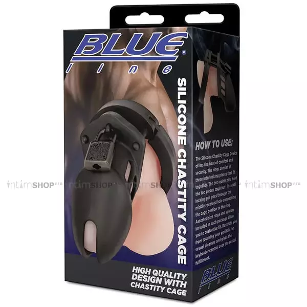 Пояс верности с замком BlueLine Silicone Chastity Cage, черный