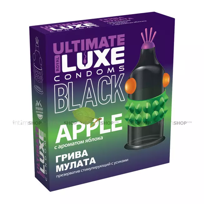 Презерватив стимулирующий Luxe Black Ultimate Грива мулата Яблоко, 1 шт