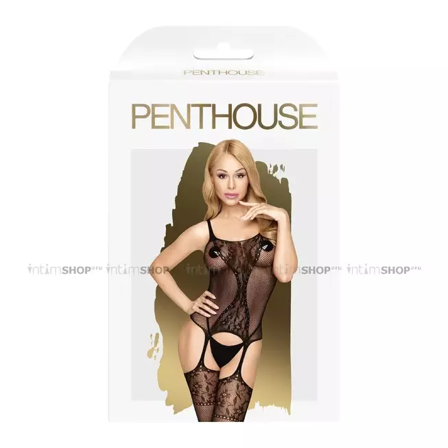 Сеточный корсаж с имитацией чулочков Penthouse Miss Сurvy черный, XL