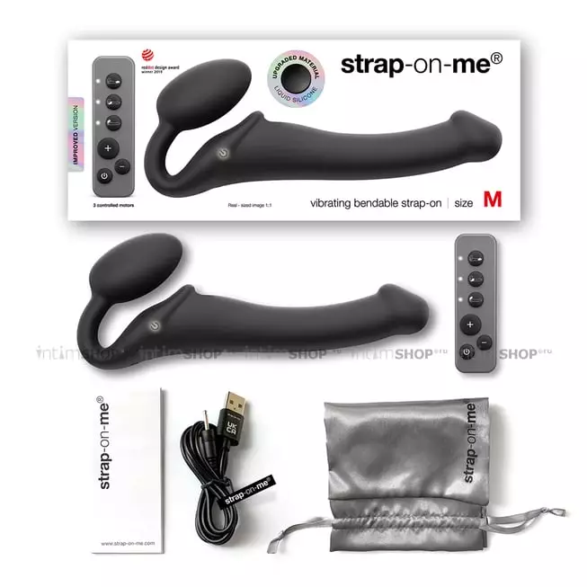 Страпон с вибрацией Strap-on-me 3 мотора L, чёрный