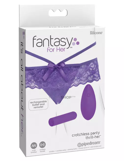 Трусики с доступом и вибропулей на ДУ Pipedream Fantasy For Her Crotchless Panty Thrill-Her, сиреневые, OS