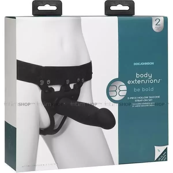 Универсальный полый страпон с удобным креплением унисекс Doc Johnson Body Extensions™ BE Bold, черный