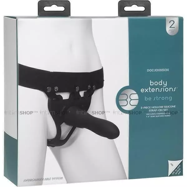 Универсальный полый страпон с удобным креплением унисекс Doc Johnson Body Extensions™ BE Strong, черный