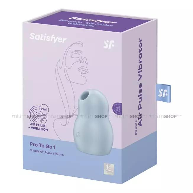 Вакуумный стимулятор клитора с вибрацией Satisfyer Pro To Go 1, голубой