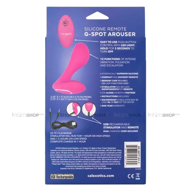 Вибратор CalExotics G–Spot Arouser с пультом ДУ, розовый