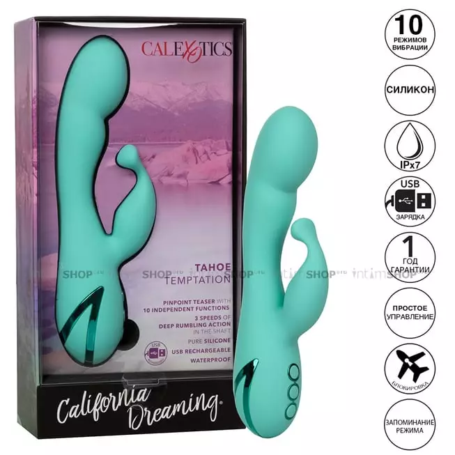 Вибратор-кролик CalExotics California Dreaming Tahoe Temptation, бирюзовый