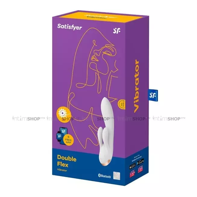 Вибратор-кролик Satisfyer Double Flex с двумя клиторальными отростками, белый