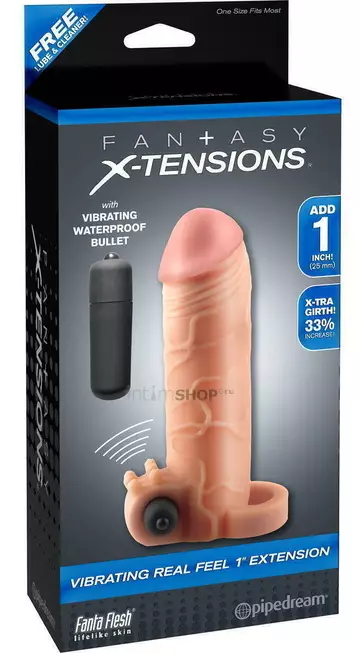 Вибронасадка с кольцом Fantasy X-tensions Vibrating Real Feel Extension, телесная