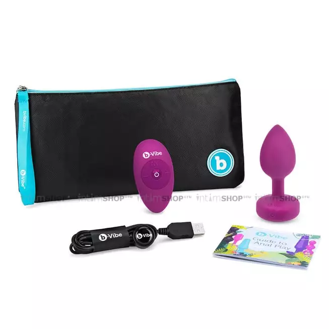 Вибропробка B-vibe Jewel S/M с пультом ДУ, фиолетовая с розовым кристаллом