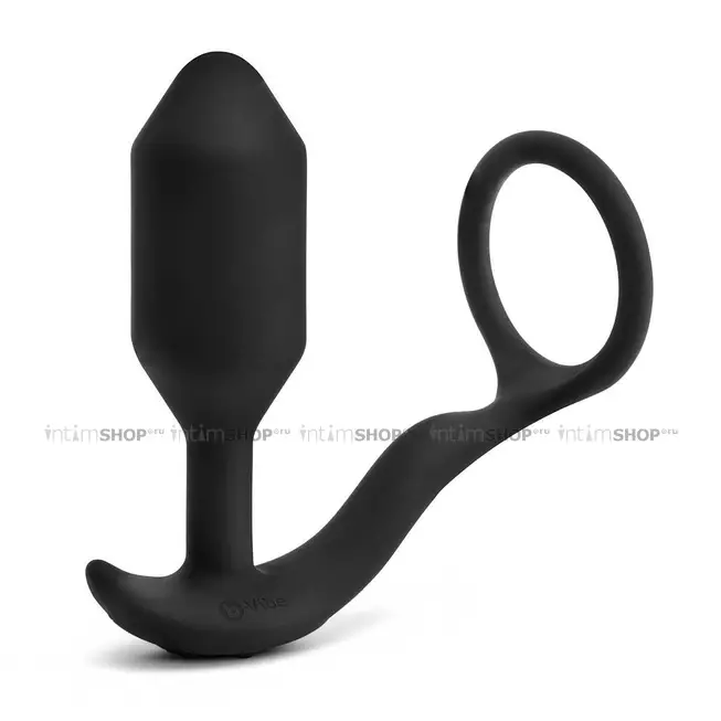 Вибропробка B-Vibe Vibrating Snug & Tug с эрекционным кольцом M, черный