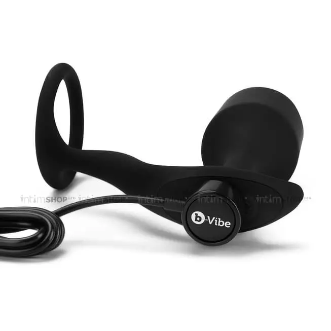 Вибропробка B-Vibe Vibrating Snug & Tug с эрекционным кольцом XL, черный